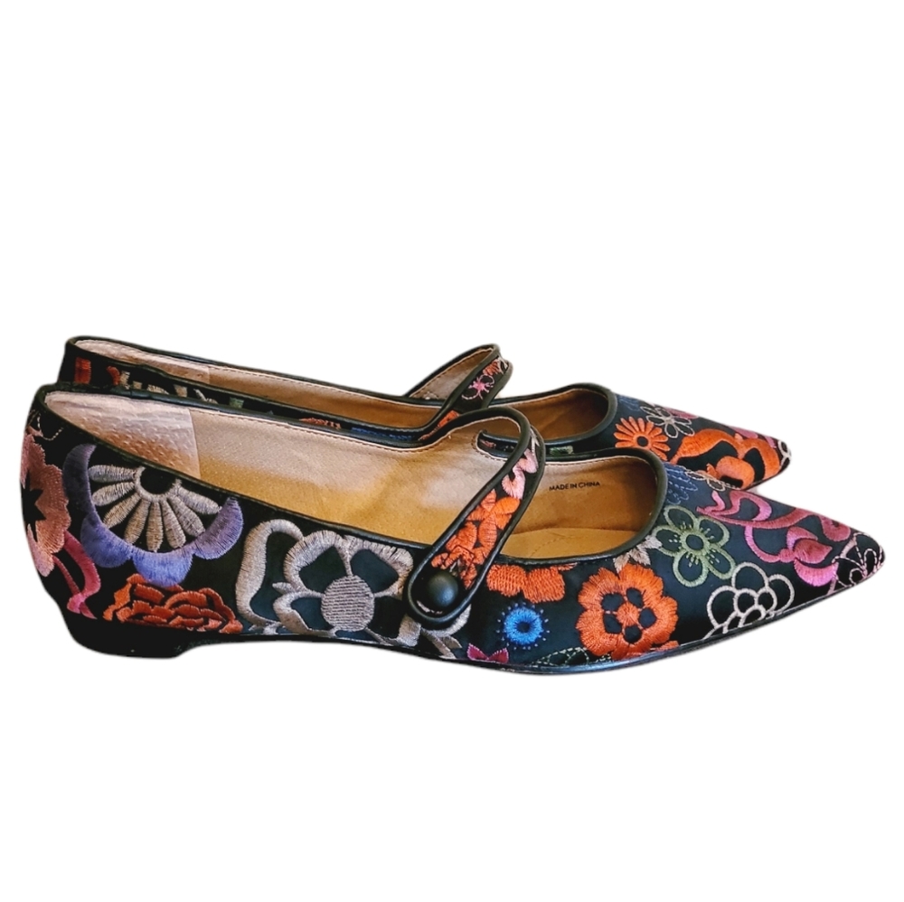 TAHARI BOHO embroidered flat Mary Jane boho floral slip on 10